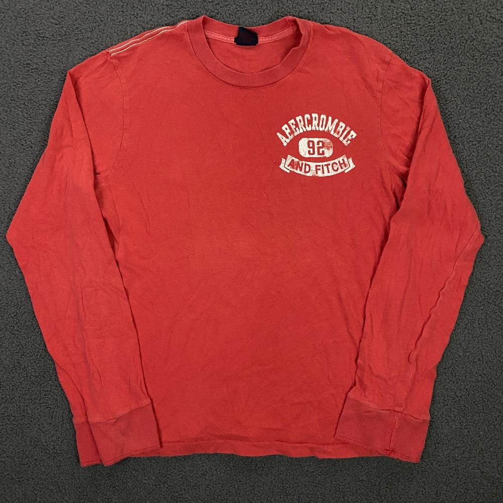 Abercrombie & Fitch Long Sleeve T-Shirt Mens Medium Red Muscle Fit Vintage Y2K